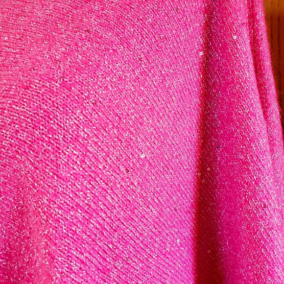 Talbots Pink Sequin Poncho Sweater Asymmetrical Hem Women's Size M/L Barbiecore - Picture 3 of 8